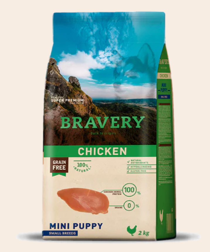 Nourriture Hypoallergénique Sans Grains Bravery au Poulet - Chiots Petites Races (Livraison Incluse)