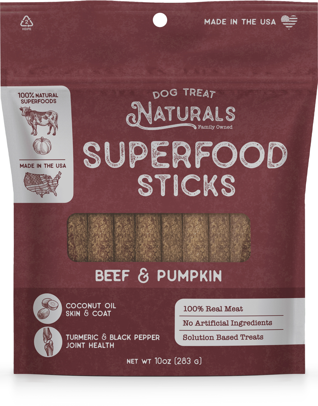 Bâtonnets Superfood au Bœuf et à la Citrouille, 10oz - Dog Treat Naturals