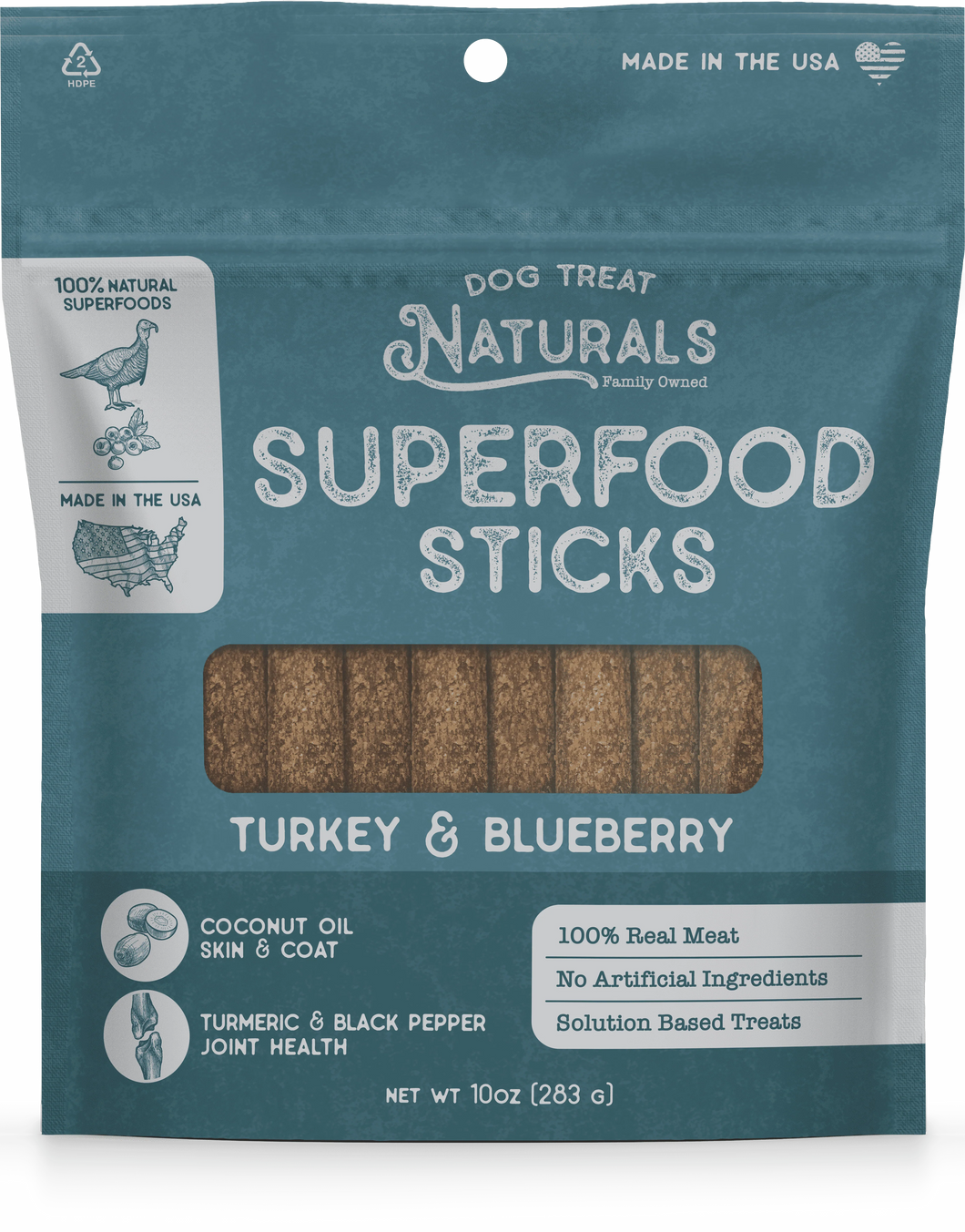Bâtonnets Superfood à la Dinde et aux Myrtilles, 10oz - Dog Treat Naturals