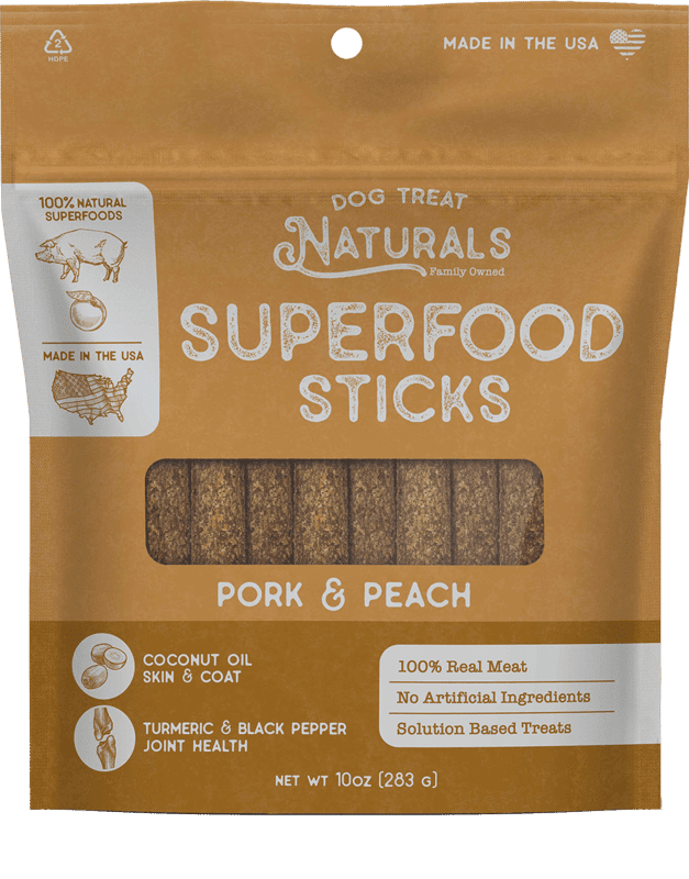 Bâtonnets Superfood au porc et pêche, 10oz - Dog Treat Naturals